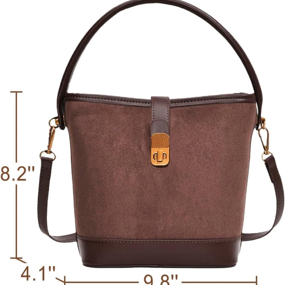 Suede Buckle Bag for Women Vintage Small Crossbody Shoulder Purse - Picture 7 of 7
